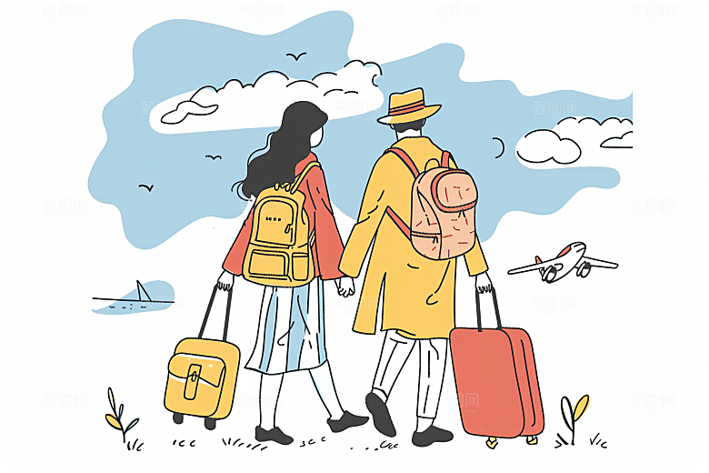 扁平风旅游清新氛围感插画