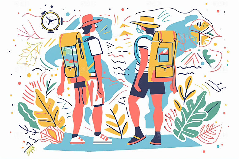 扁平风旅游简约山野插画