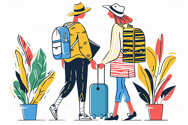 扁平风旅游旅行彩色插画