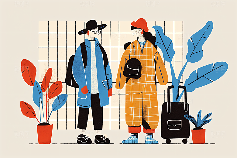 扁平风旅游户外休闲插画