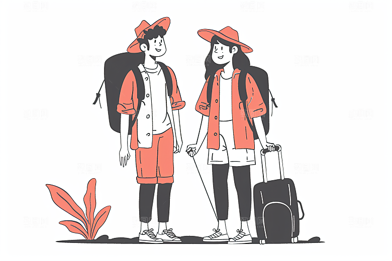 扁平风旅游氛围感彩色插画