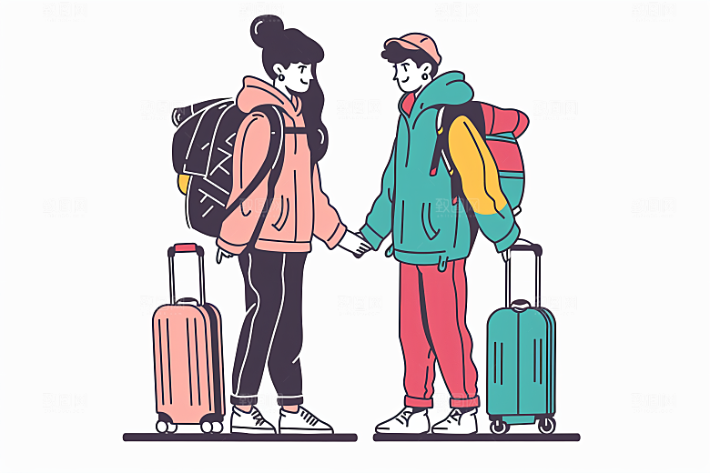 扁平风旅游户外清新插画