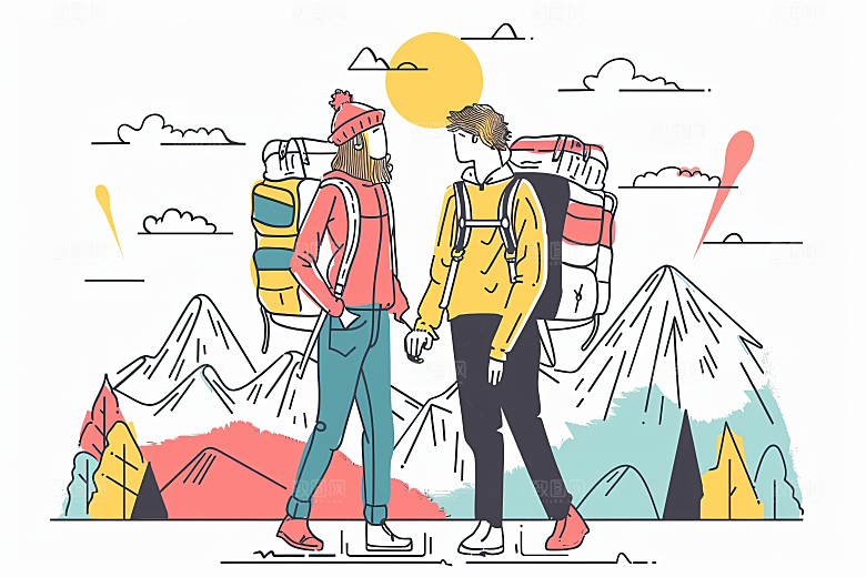 扁平风旅游自由行自然插画
