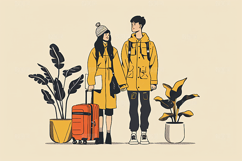 扁平风旅游自由行旅行插画