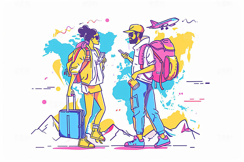 扁平风旅游手绘旅行插画