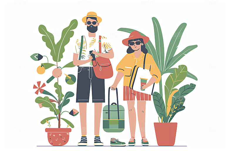 扁平风旅游高清露营插画