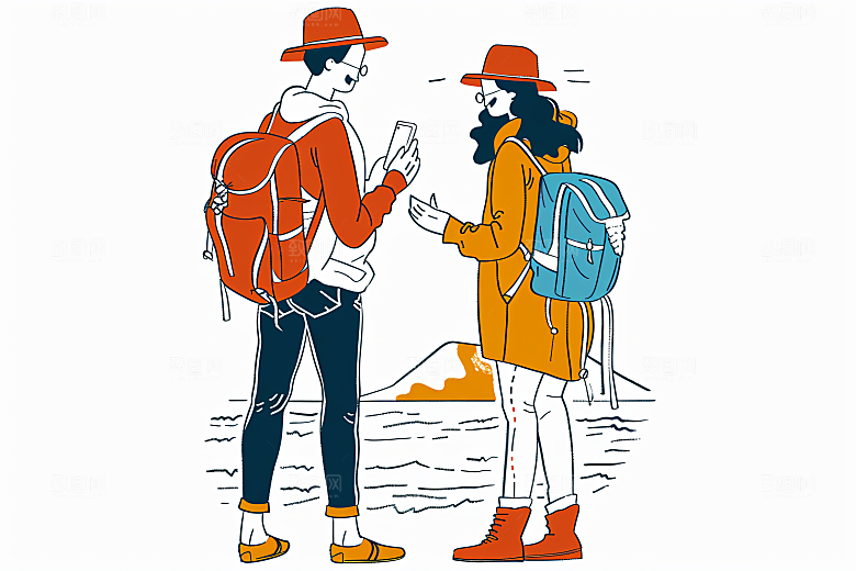 扁平风旅游自由行清新插画