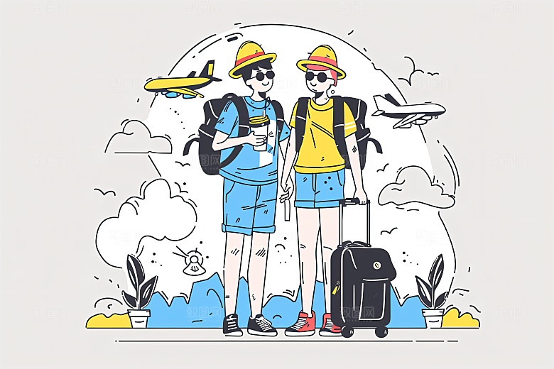 扁平风旅游自然旅行插画