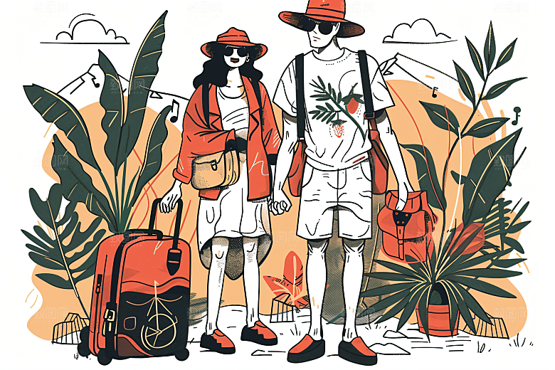 扁平风旅游户外踏青插画
