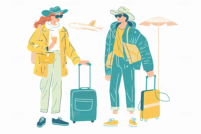扁平风旅游自由行自然插画