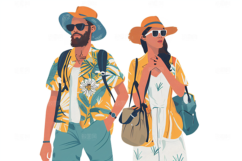 扁平风旅游手绘高清插画