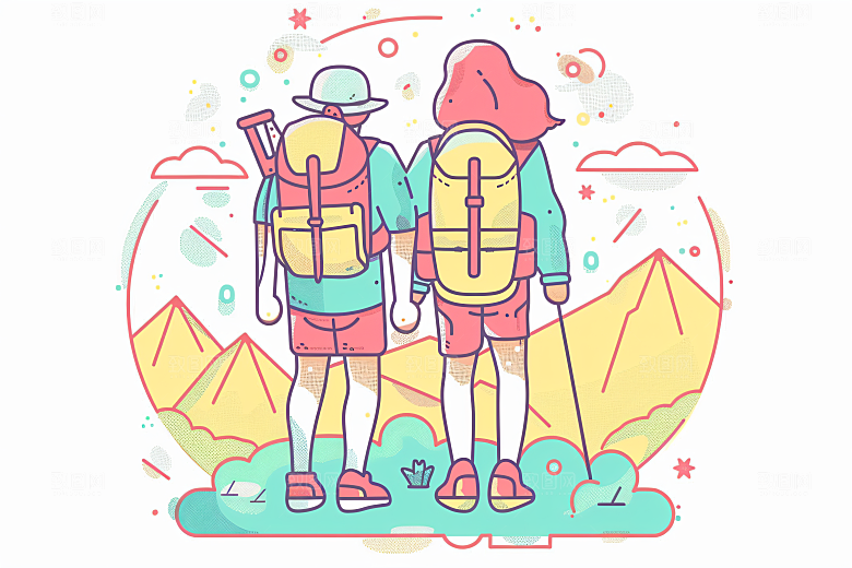 扁平风旅游清新手绘插画