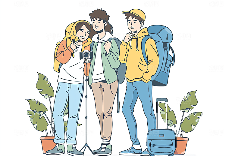 扁平风旅游户外清新插画