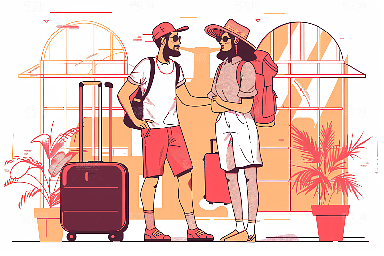 扁平风旅游氛围感高清插画