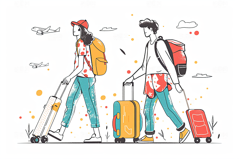 扁平风旅游氛围感清新插画