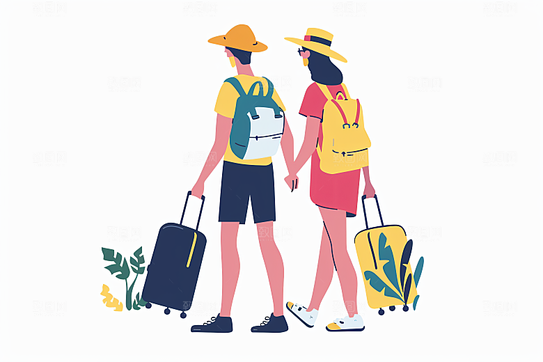 扁平风旅游氛围感自由行插画