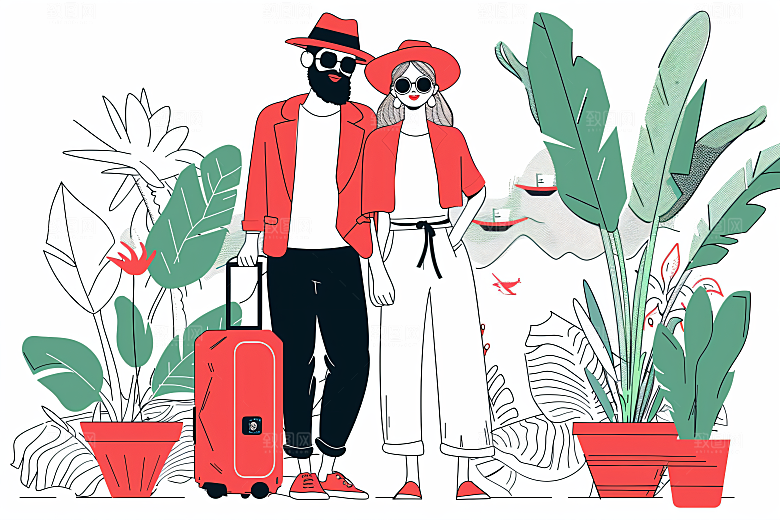 扁平风旅游徒步旅行插画