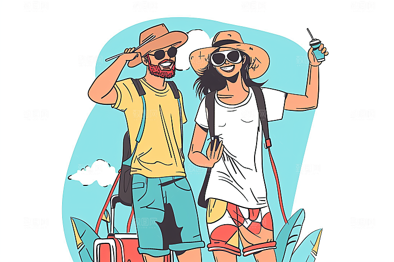 扁平风旅游手绘露营插画