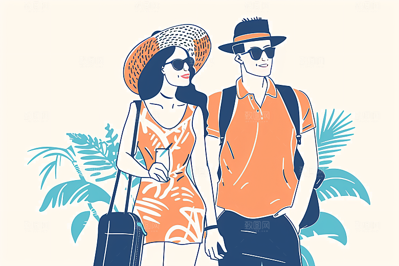 扁平风旅游露营清新插画