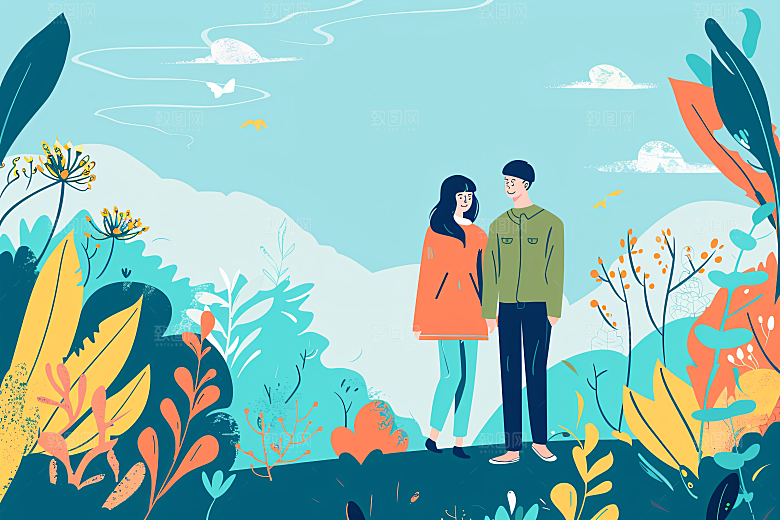扁平风旅游手绘氛围感插画