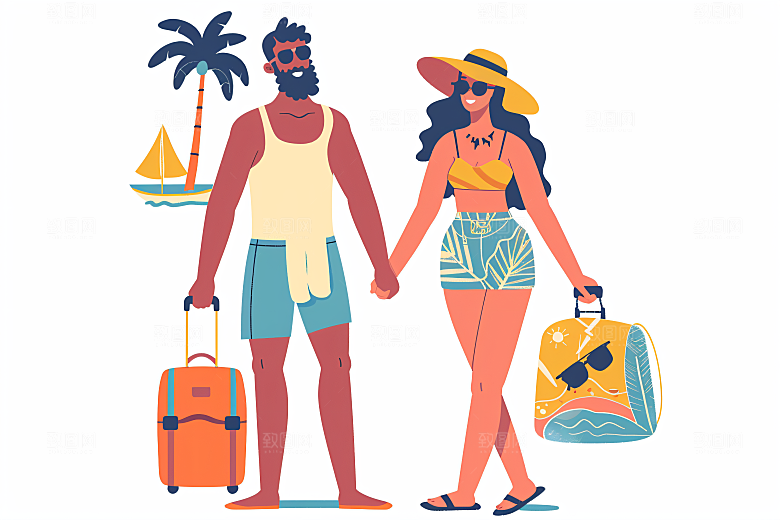 扁平风旅游户外彩色插画