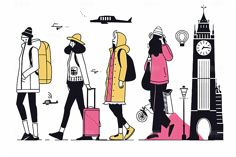 扁平风旅游露营简约插画