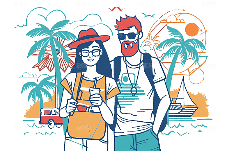 扁平风旅游自然户外插画