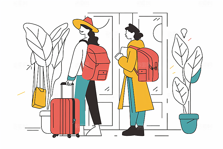 扁平风旅游露营休闲插画