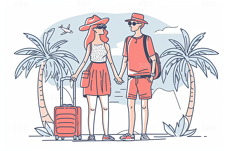 扁平风旅游徒步旅行插画