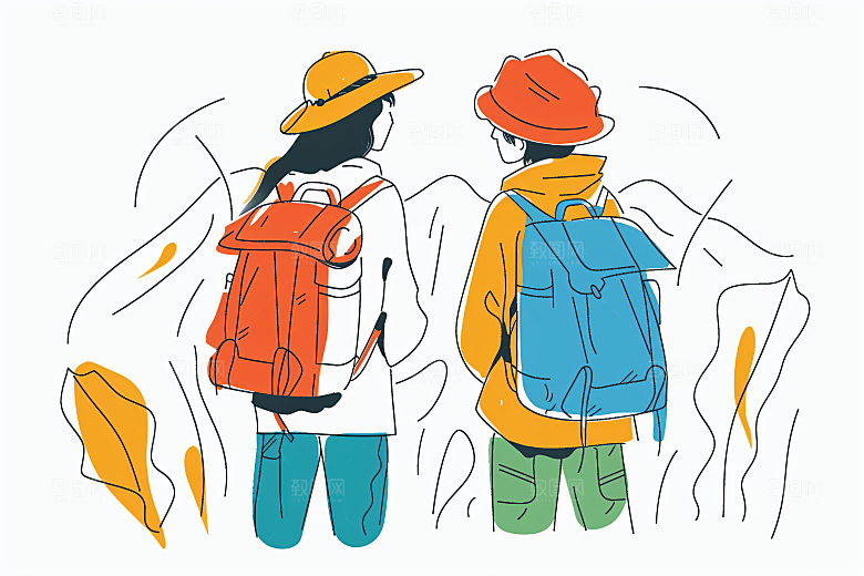 扁平风旅游手绘休闲插画