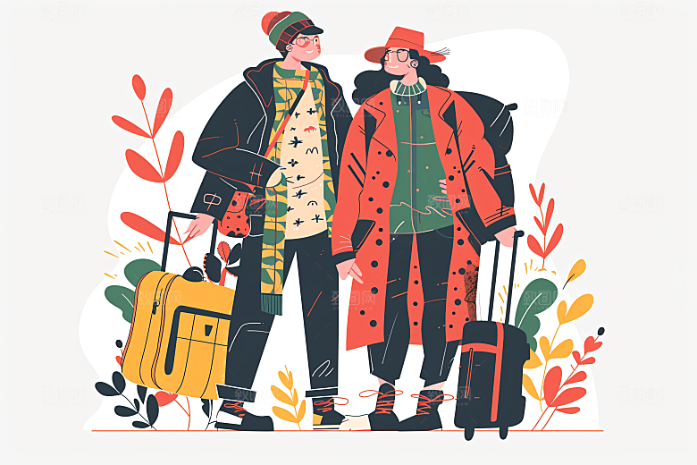 扁平风旅游踏青自由行插画