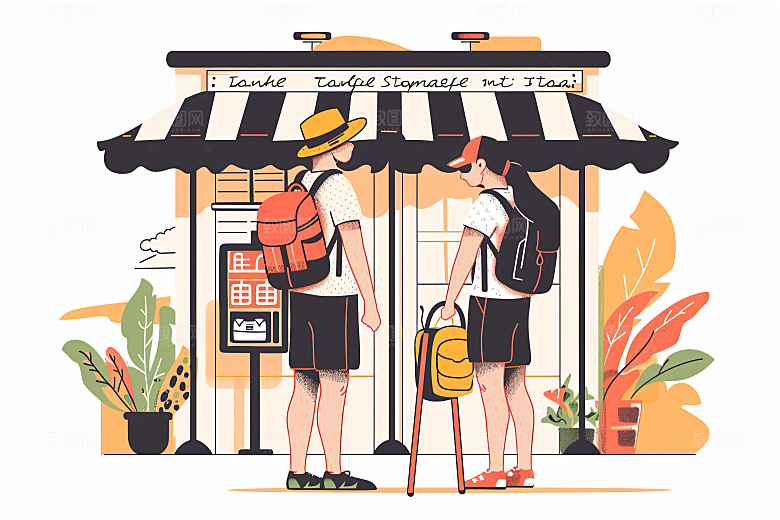 扁平风旅游清新自由行插画