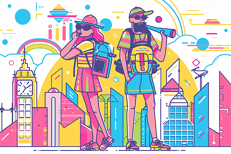 扁平风旅游旅行露营插画