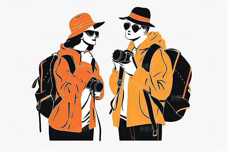扁平风旅游自由行高清插画