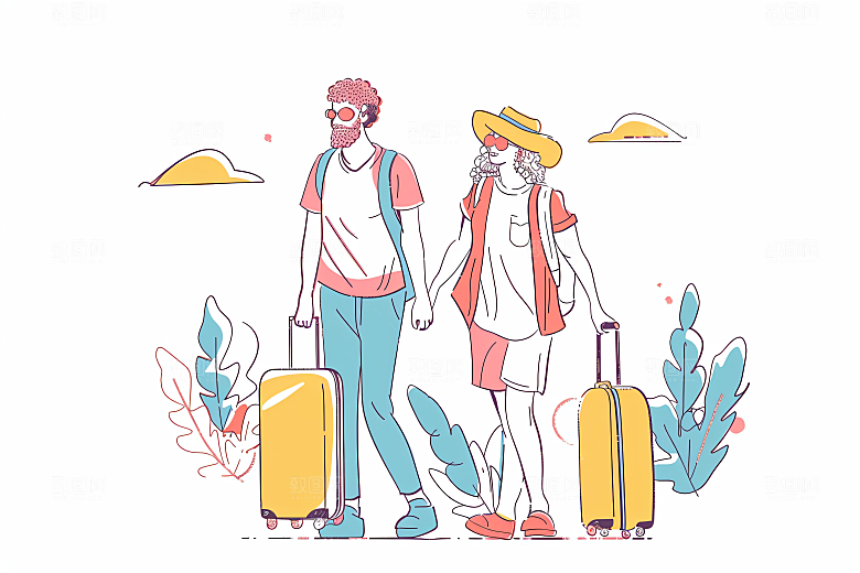 扁平风旅游手绘简约插画