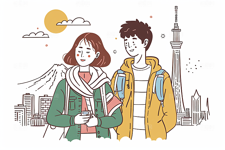 扁平风旅游踏青自然插画