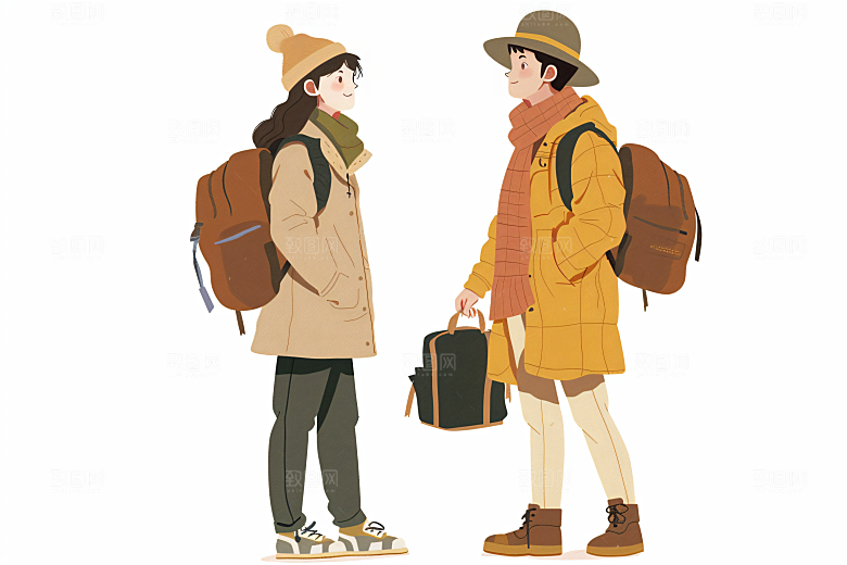 扁平风旅游露营山野插画