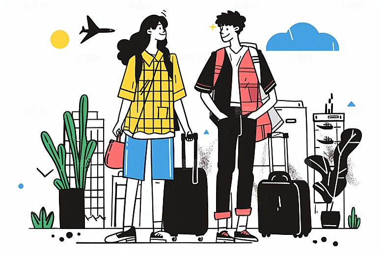 扁平风旅游高清旅行插画