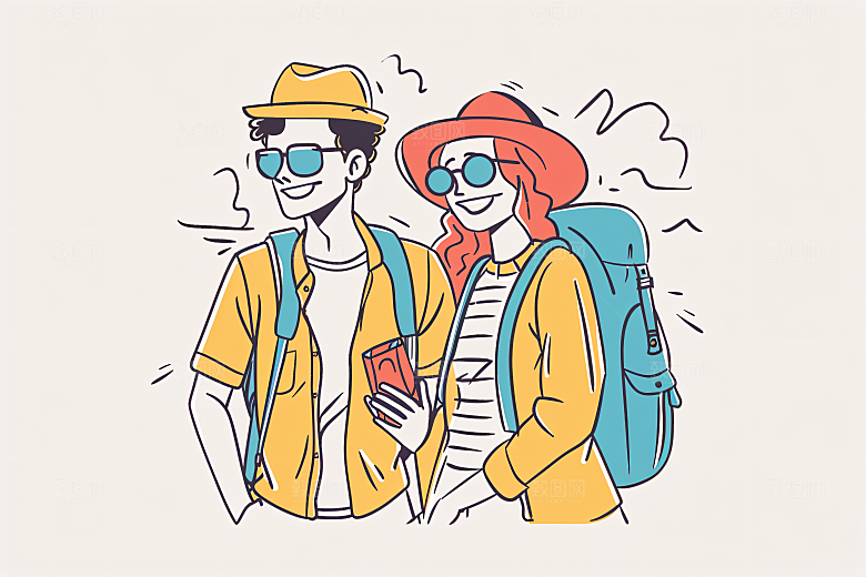 扁平风旅游清新旅行插画