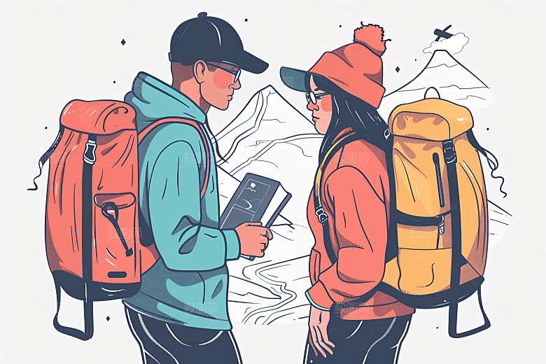 扁平风旅游氛围感露营插画