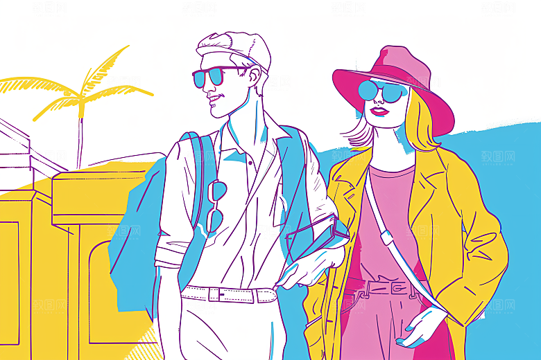 扁平风旅游户外简约插画