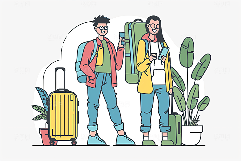 扁平风旅游手绘氛围感插画