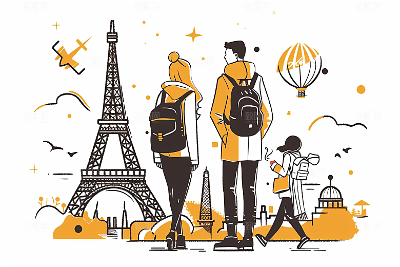扁平风旅游徒步户外插画