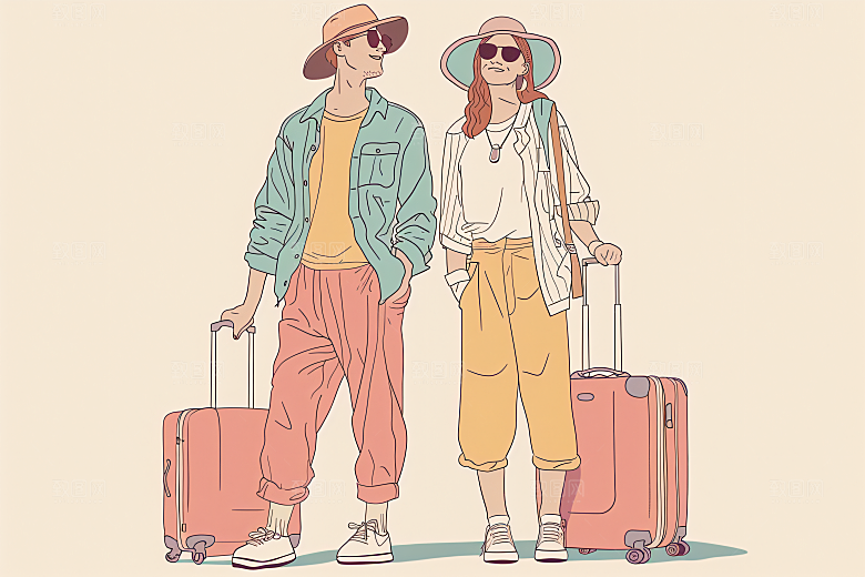扁平风旅游简约踏青插画