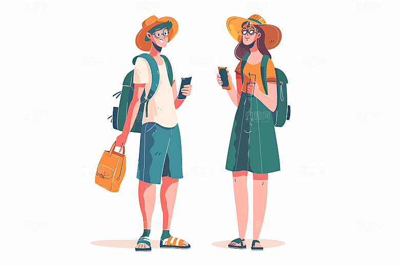 扁平风旅游踏青自由行插画