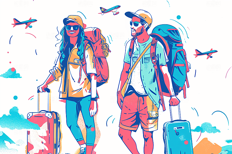 扁平风旅游户外休闲插画