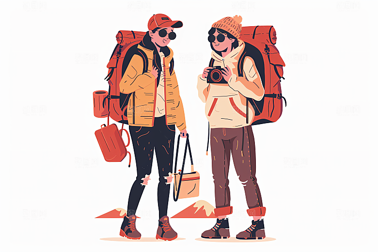 扁平风旅游户外徒步插画