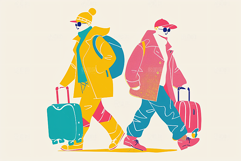 扁平风旅游氛围感简约插画