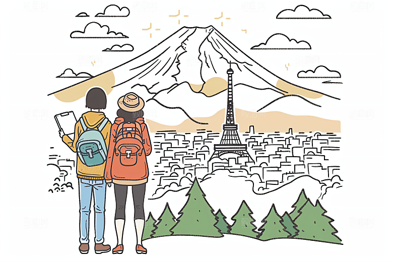 扁平风旅游自然清新插画