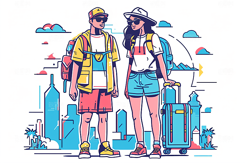 扁平风旅游露营户外插画